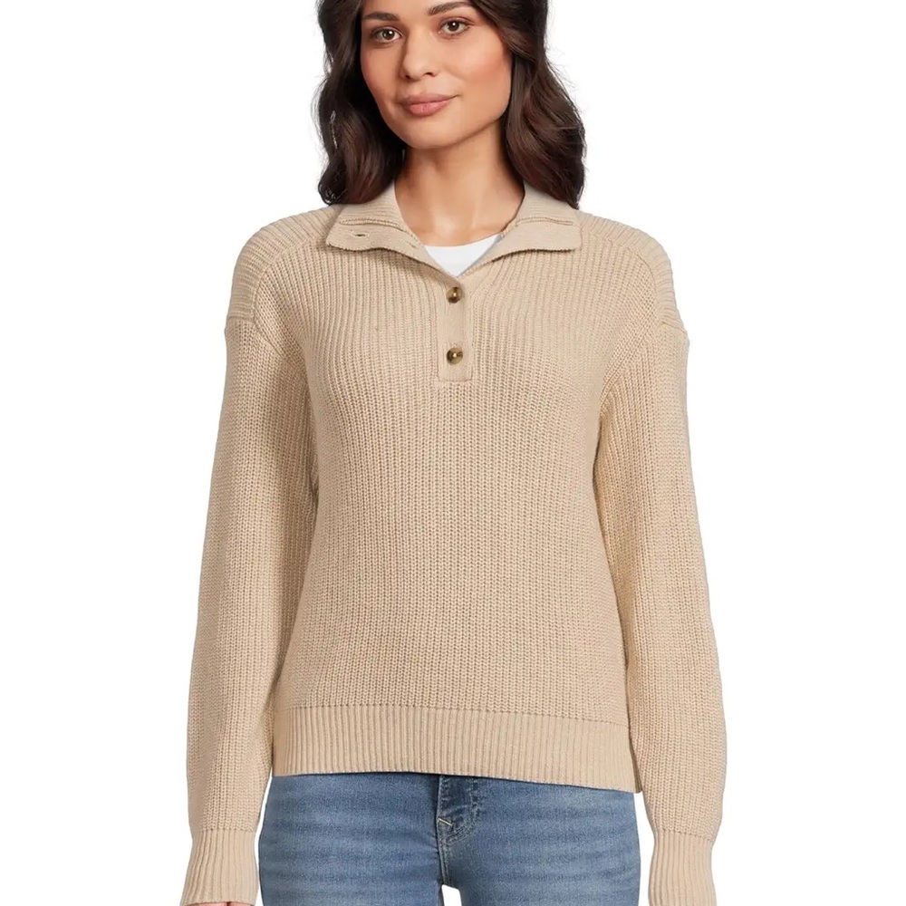 Pact Organic Luxe Knit Henley Sweater XS, color Flax Heather, NWOT